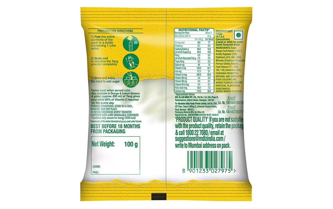 Tang Mango Flavour    Pack  100 grams